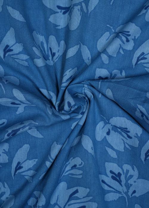 Blue Color Handloom Digital Printed Pure Cotton Fabric