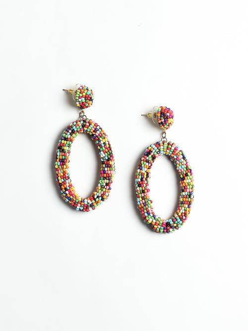 Multi Color Beaded Hoop Earing