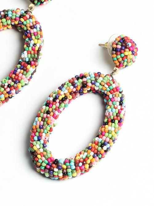 Multi Color Beaded Hoop Earing