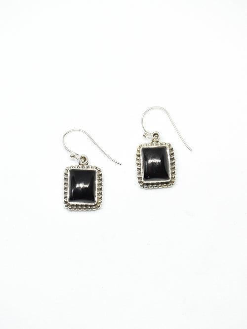 Black Onyx Silver Earings