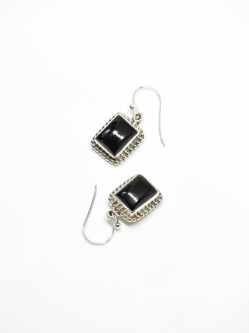 Black Onyx Silver Earings