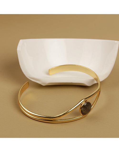 Futuristic Labrodorite Cuff Gold Bracelet