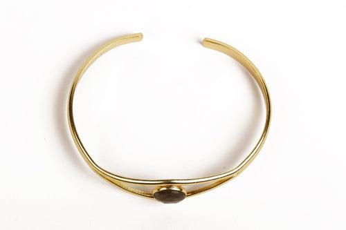Futuristic Labrodorite Cuff Gold Bracelet