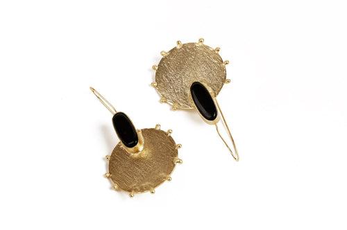 Sleek Black Onyx Gold Statement Earrings