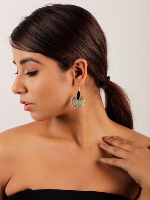 Sleek Black Onyx Gold Statement Earrings