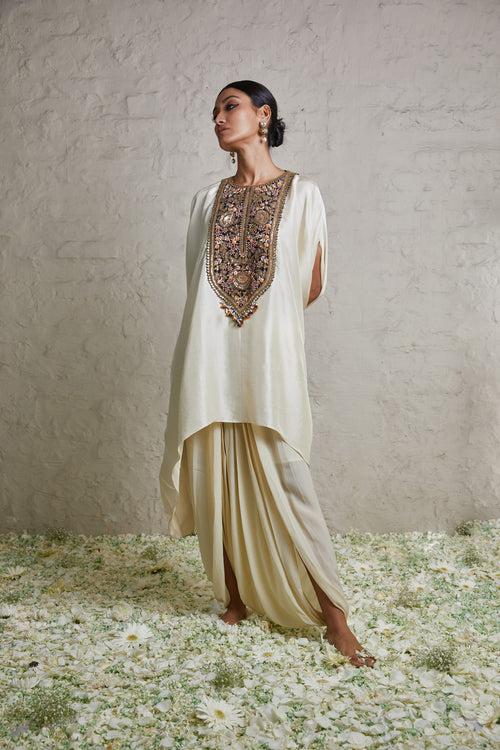 Ivory Silk Kaftan with Crepe Dhoti