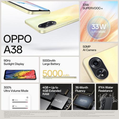 OPPO A38 (Glowing Gold, 4GB RAM, 128GB Storage) | 5000 mAh Battery and 33W SUPERVOOC