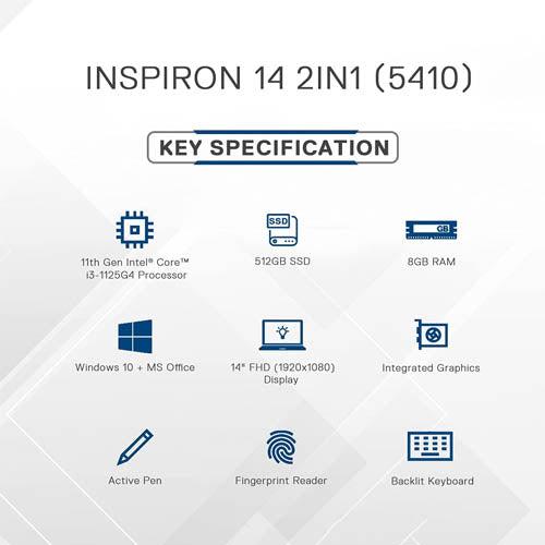 Dell 14 Inspiron 5410 Intel Core i5-11th Gen 1155G7 14"(35cm) FHD 2 in 1 Laptop (8GB, 512GB SSD -2GB GDDR5 Graphics