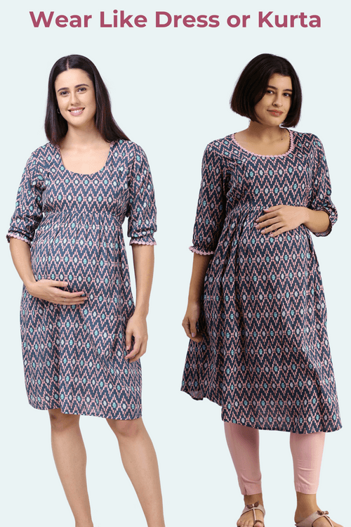 Navy Blue Rayon Gathered Feeding kurta