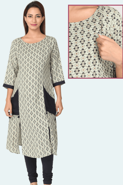 Green Floral Nursing Kurta