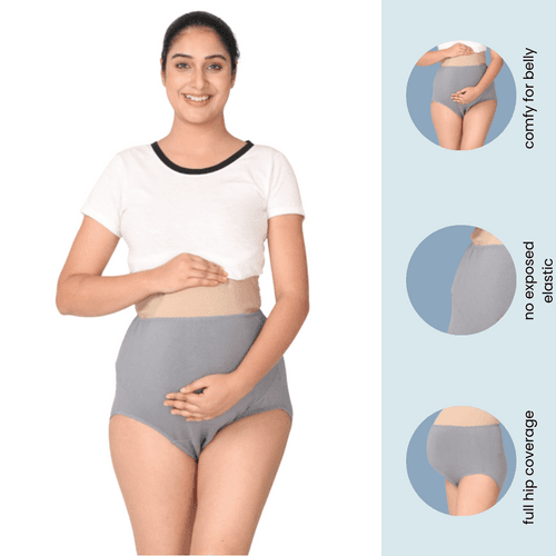 Maternity Belly Panel Panty | Pregnancy Panty For Belly Support | High Waist Full Coverage | Full Belly Support | Comfy Cotton Pregnancy Underwear | Steel Grey  | Pack Of 1