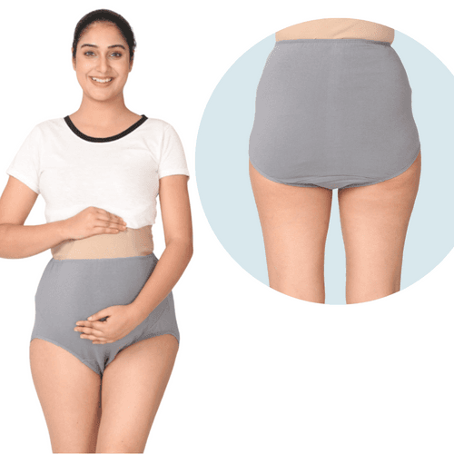 Maternity Belly Panel Panty | Pregnancy Panty For Belly Support | High Waist Full Coverage | Full Belly Support | Comfy Cotton Pregnancy Underwear | Steel Grey  | Pack Of 1