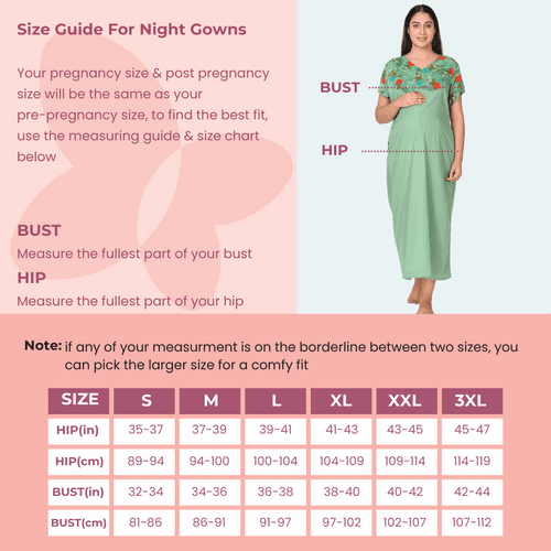 Green-Upper Yoke Printed Fabric Rayon-Feeding-Gown