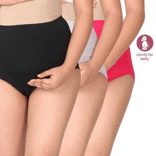 Maternity Belly Panel Panty | Maternity Panty | High Waist Full Coverage | Full Belly Support | Comfy Cotton Pregnancy Underwear | Assorted | Pack Of 3