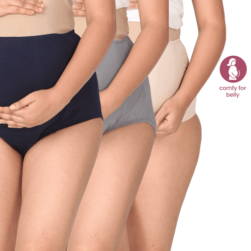 Maternity Belly Panel Panty | Maternity Belly Underwear For Women | High Waist Full Coverage | Full Belly Support | Comfy Cotton Pregnancy Underwear | Assorted | Pack Of 3