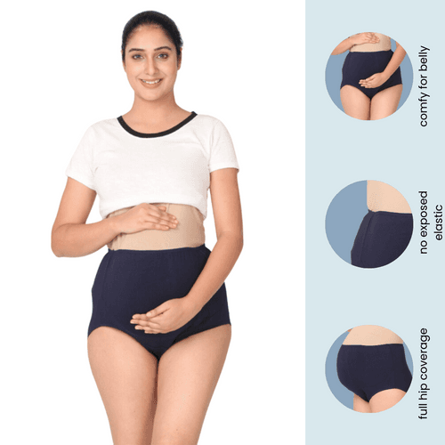 Maternity Belly Panel Panty | Maternity Belly Underwear For Women | High Waist Full Coverage | Full Belly Support | Comfy Cotton Pregnancy Underwear | Assorted | Pack Of 3