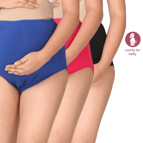 Maternity Belly Panel Panty | Maternity Belly Underwear For Women | High Waist Full Coverage | Full Belly Support | Comfy Cotton Pregnancy Underwear | Assorted | Pack Of 3