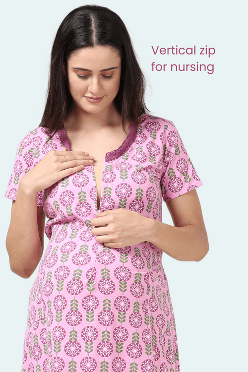 Pink Vertical Feeding Nightgown