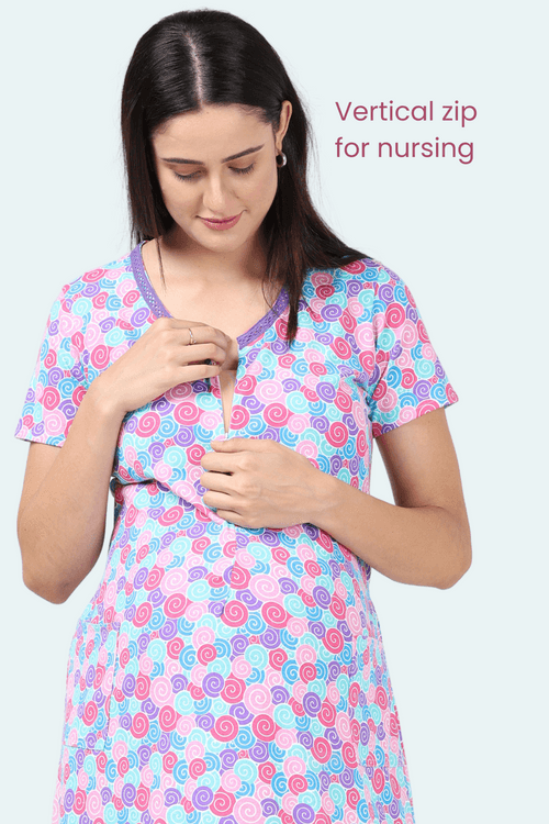 Blue Vertical Feeding Nightgown