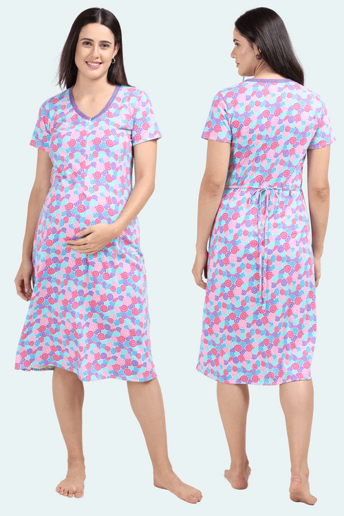 Blue Vertical Feeding Nightgown