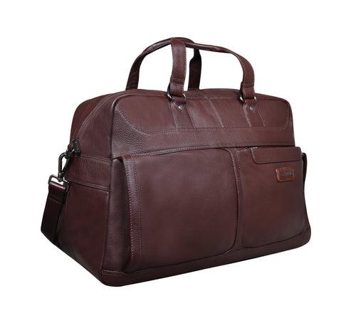 Calfnero Genuine Leather Travel Duffel Bag (8097-Brown)