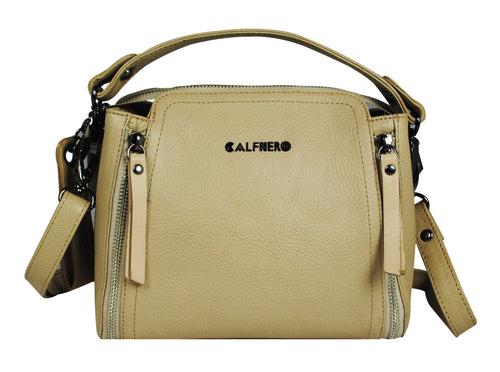 Calfnero Women's Genuine Leather Hand Bag (3044-Beige)