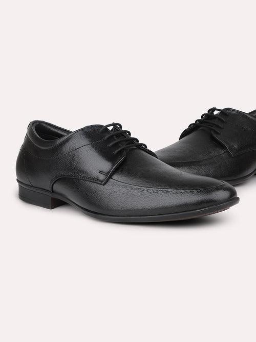 Men Black Textured Formal Lace Up Derby Shoes