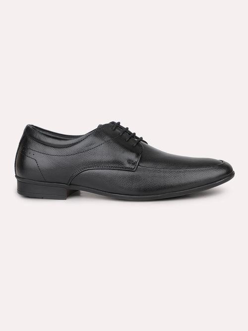 Men Black Textured Formal Lace Up Derby Shoes