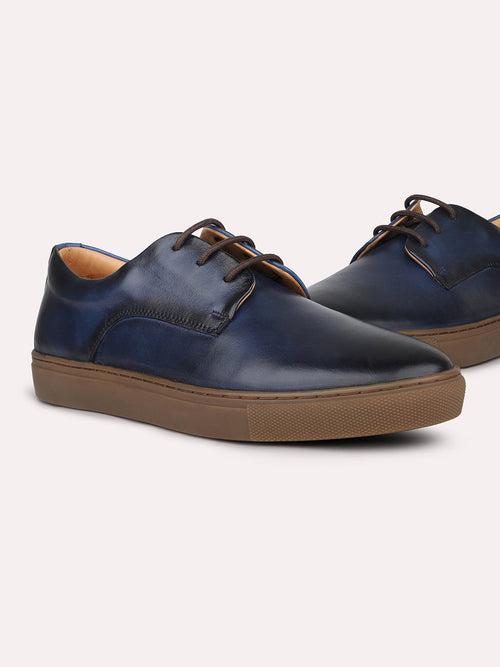 Men Blue Solid Casual Lace-Up Shoes