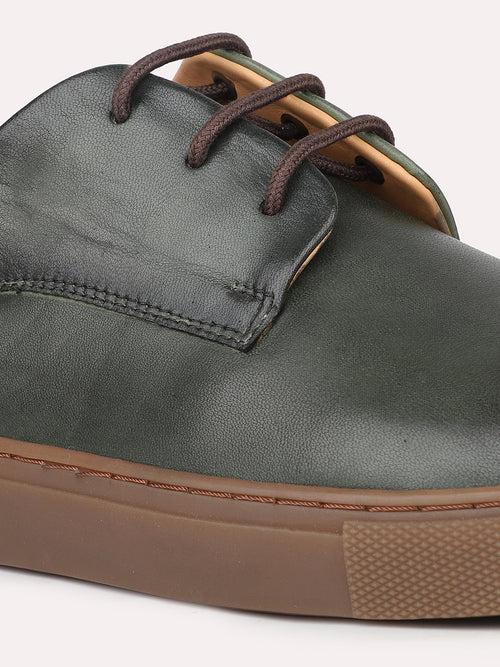 Men Green Solid Casual Lace-Up Shoes