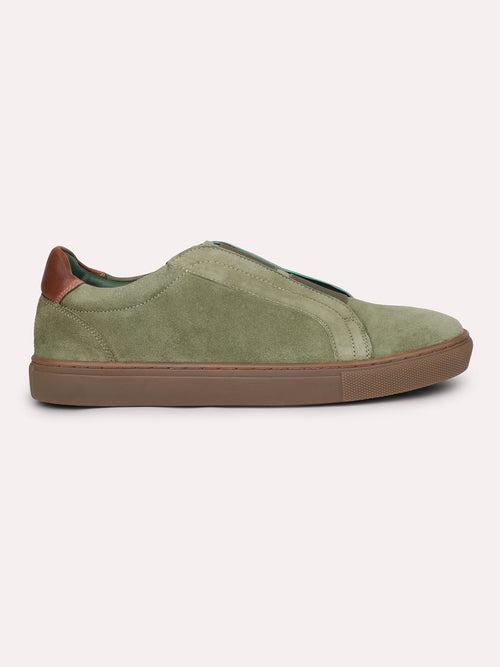Men Green Seude Casual Slip-Ons Shoes