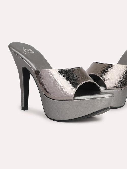 Women Pewter Embellished Party Stiletto Sandals