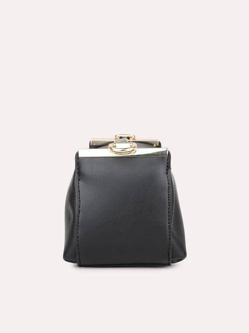 Women Black Solid Structured Sling Bag