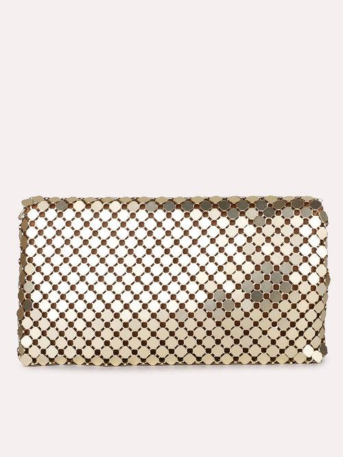Women Brown Dual Toned Embellished Foldover Clutch
