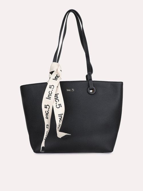 Women Black Textured Structured Tote Bag