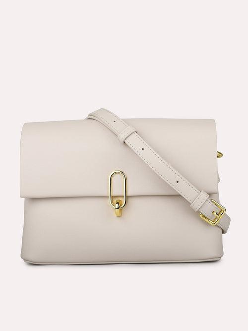 Women Beige Solid Structured Sling Bag