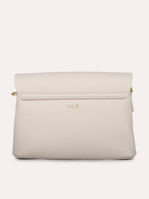 Women Beige Solid Structured Sling Bag