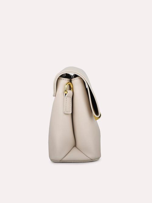 Women Beige Solid Structured Sling Bag