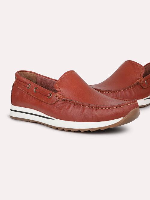 Men Tan Textured Casual Slip-Ons Loafers