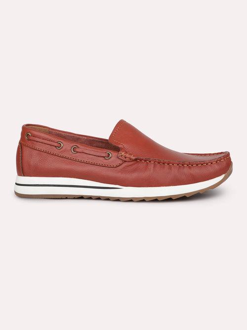 Men Tan Textured Casual Slip-Ons Loafers