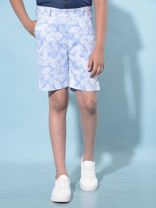 Blue Floral Print 100% Cotton Shorts
