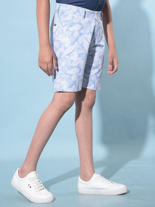 Blue Floral Print 100% Cotton Shorts