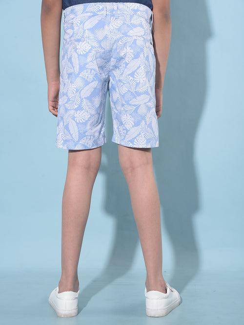 Blue Floral Print 100% Cotton Shorts