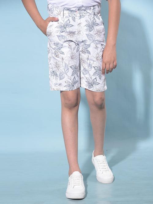 White Floral Print 100% Cotton Shorts