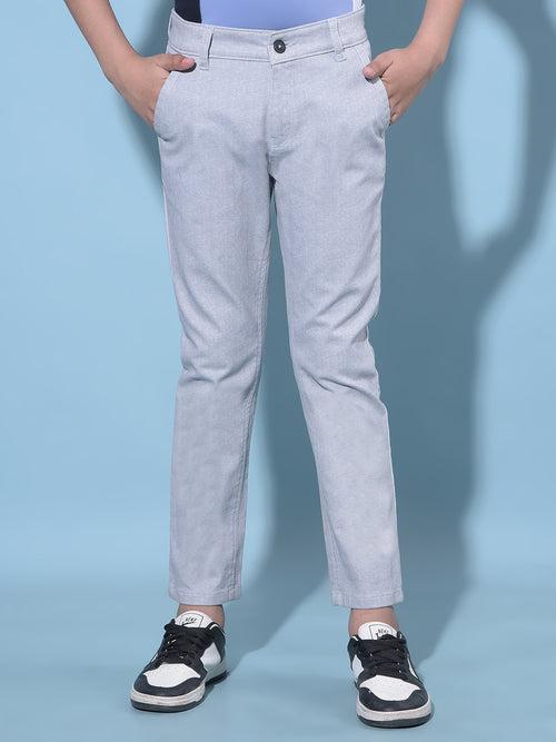 Grey Printed Cotton Chinos Trousers