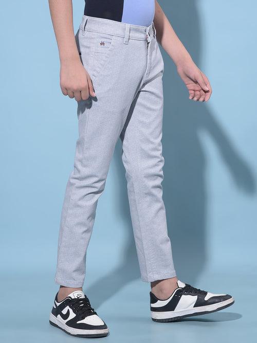 Grey Printed Cotton Chinos Trousers