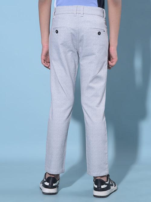 Grey Printed Cotton Chinos Trousers