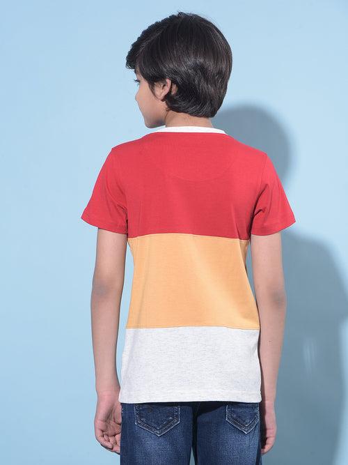 Red Color Blocked 100% Cotton T-Shirt