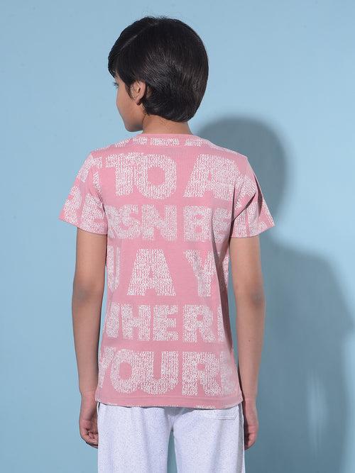 Pink Typographic Printed 100% Cotton T-Shirt