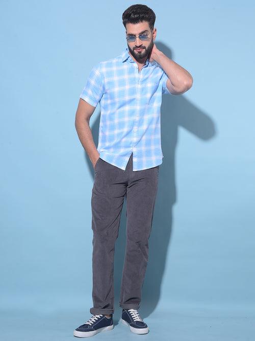 Blue Tartan Check 100% Cotton Shirt